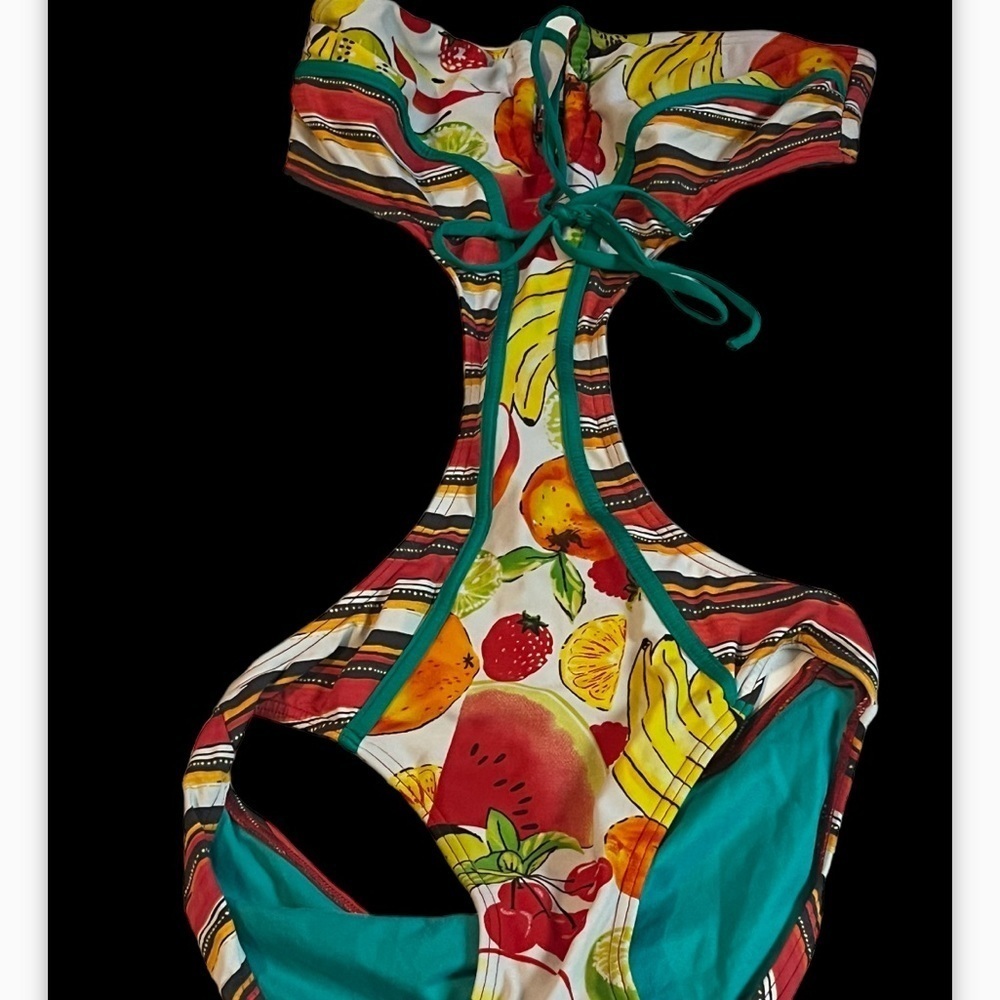 SEEKERS Essentials Australia Multi Stripes Fruit Strapless 8 One Piece Swimsuit - Picture 3 of 9